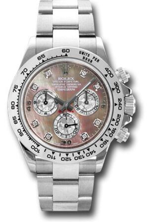 Replica Rolex White Gold Cosmograph Daytona 40 Watch 116509 Dark Mother-Of-Pearl Diamond Dial